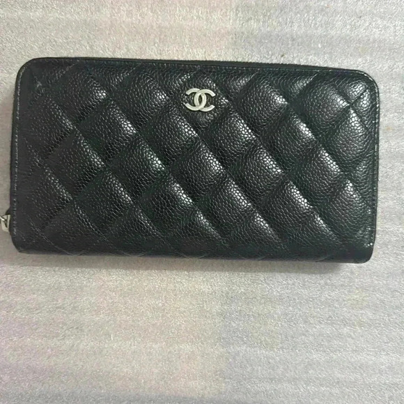 CHANEL Caviar Quilted Large Gusset Zip Around Wallet Black - Picture 7 of 13